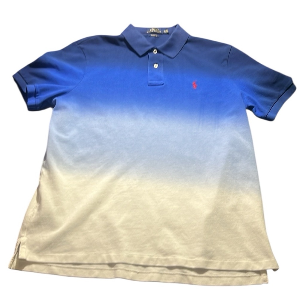 Men's S Polo Ralph Lauren Faded Color Block Dip Dye Short Sleeve Blue White